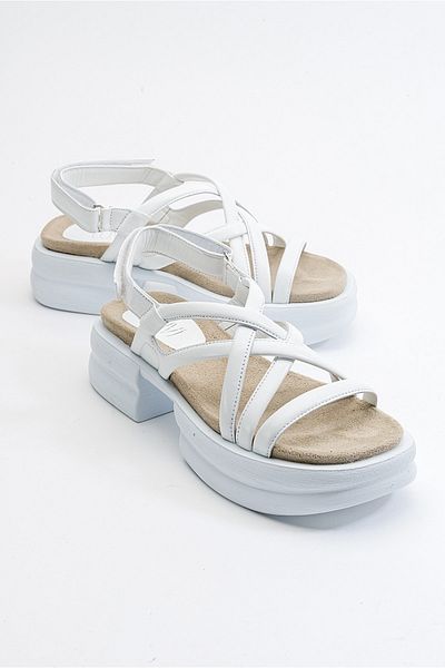 LuviShoes Sandale de damă din piele naturală Senza piele albă