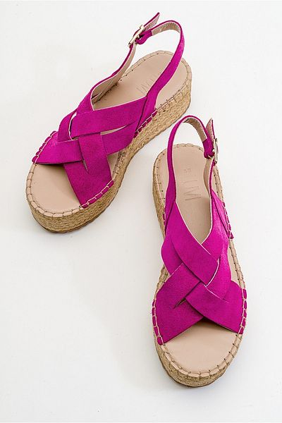 LuviShoes Lontano Fuchsia Wildleder-Damensandalen aus echtem Leder