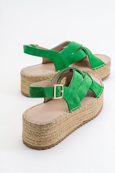 LuviShoes Γυναικεία σανδάλια Lontano Green Suede από γνήσιο δέρμα