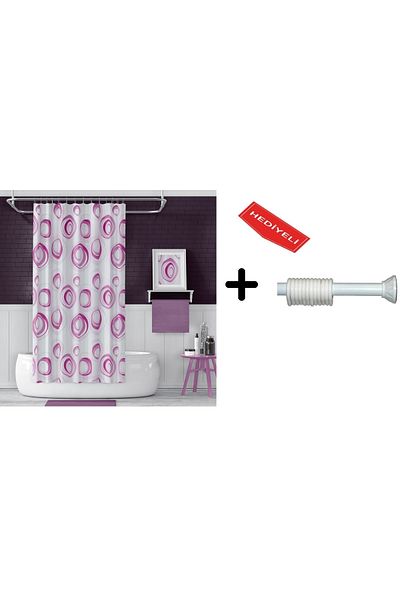 Zethome Κουρτίνα μπάνιου 4954 Ροζ 110x200 Κρεμάστρα Κουρτινών 90x130 Δώρο