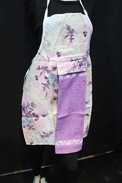 HUZUR ÇEYİZ مريلة مطبخ مقاومة للماء مع منشفة