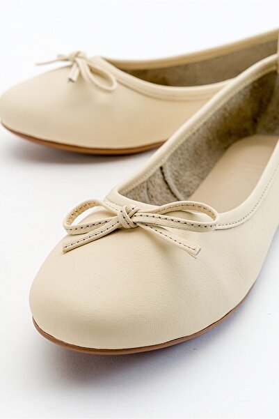 LuviShoes 01 Ecru Beige Genuine Leather Women's Ballet Shoes