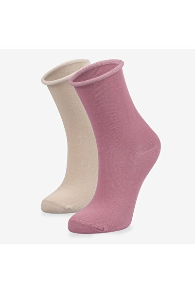 Laula Pachet de 2 șosete de damă din bumbac organic - Roll Top, elastic, fără semne, multicolore