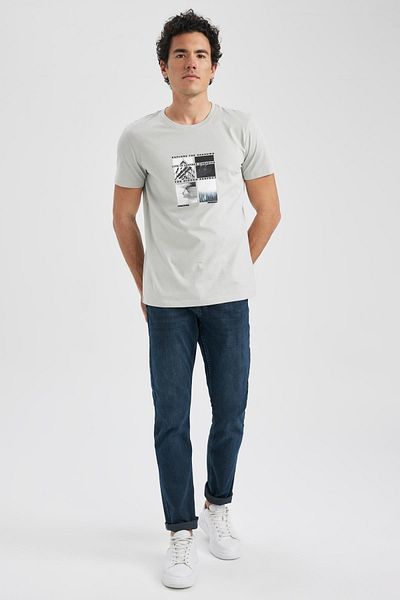 DeFacto Slim Fit Crew Neck Printed Short Sleeve 100% Cotton T-Shirt A3134Ax23Sm