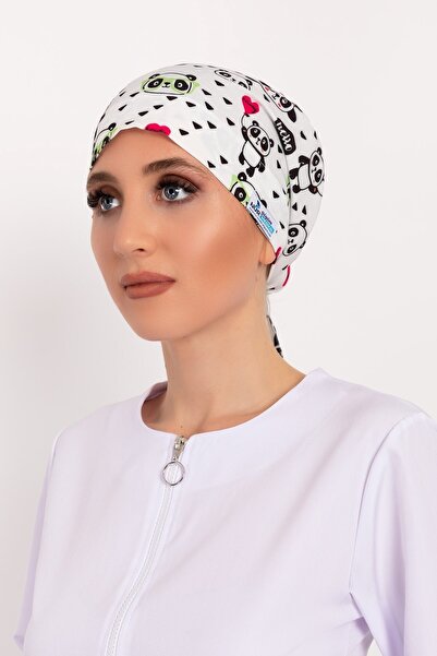 Nur Medikal Giyim Kadın Beyaz Panda Desenli Tesettür Doktor Hemşire Hastane A...