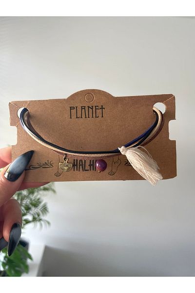 Planet Butik Cream Tassel Detailed Nubuck Authentic Anklet