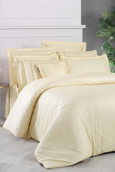 Sarev Σετ Παπλωματοθήκη Jacquard Stripe Yellow Double 260 Tc 100% βαμβακερό σατέν