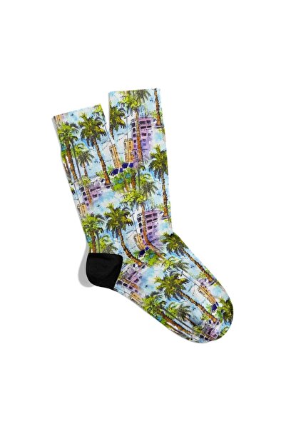 Eğlenceli Çoraplar Забавни чорапи, унисекс, с цветен принт на палми, Ecsoket471