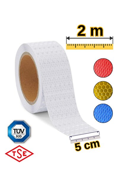 YAVUZ OTOMOTİV 2 Metre Reflektör Bandı Tüvtürk Onaylı Fosforlu Şerit Reflektör Bant Beyaz Kendinden Yapışkanlı