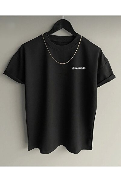 BYMEER Μπλουζάκι Unisex Μαύρο Los Angeles με στάμπα από βαμβακερό λαιμό oversize