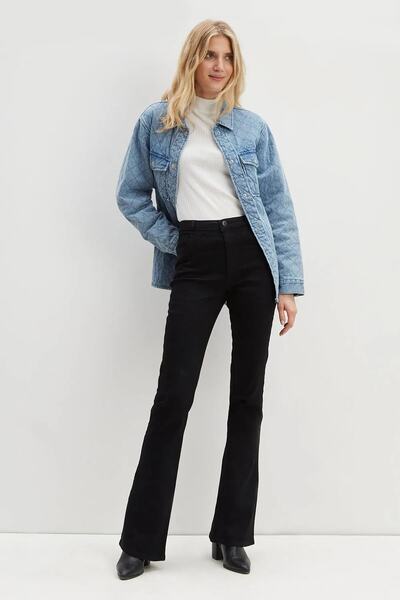 ByCukurovaFrango Selena Visok struk Crne široke farmerke Sa likrom Elastično ...