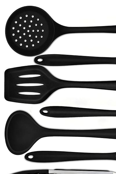 ÖzSa Home 9 Pieces Silicone Heat Resistant Fireproof Non-Stick Silicone Serving Set Ladle Colander Spoon Brush Tongs