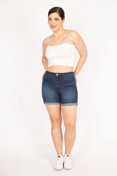 Şans Γυναικείο Navy Blue Large Size 5 Τσέπες Skinny τζιν σορτς 65n36136
