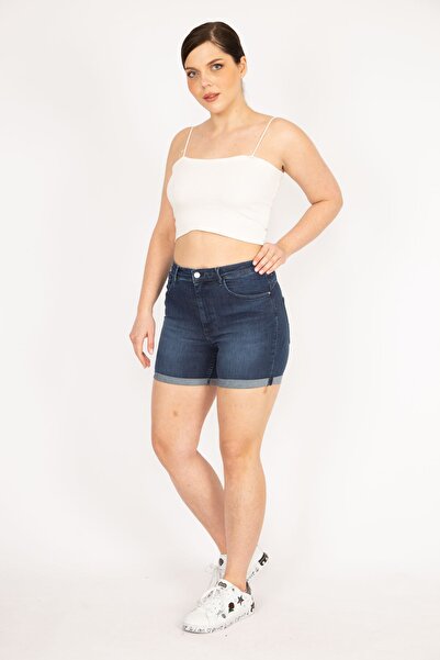 Şans Γυναικείο Navy Blue Large Size 5 Τσέπες Skinny τζιν σορτς 65n36136