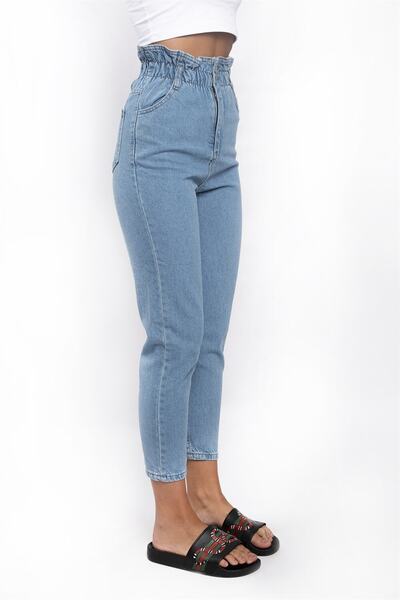 ByCukurovaFrango Jean mom lavabil cu talie elastica -buz Mavifrango