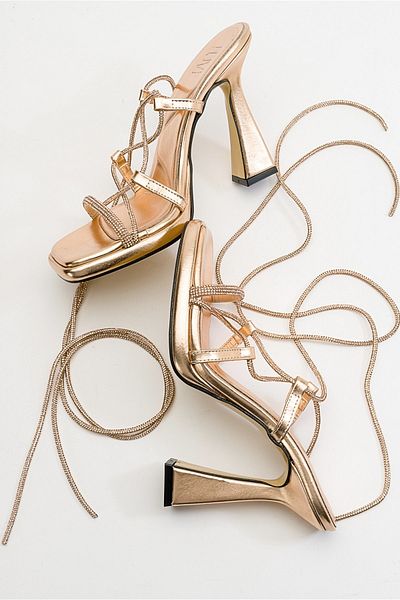 LuviShoes Mezzo Metallic Rose Women's Heeled Sandals