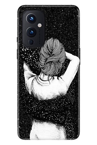 Oneplus 9 Kılıf Modern Tasarım Silikon Desenli Siyah Aşk