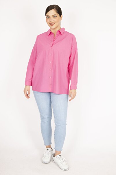Şans Kadın Fujya Büyük Beden Ön Düğmeli Sırt Detaylı Gömlek 65n36142