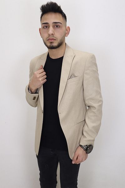 Twenhil Fistan Store Men's Cream Sports Cut Comfortable Fit Single Button Summer Blazer Jacket