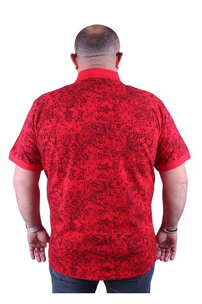 MocGrande Large Size Polo Neck T-Shirt Shawl Pattern 23410 Red
