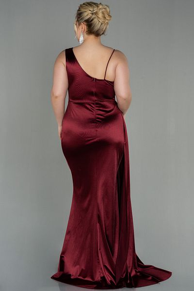 Abiyefon Burgundy One Shoulder Long Satin Plus Size Evening Dress Abu2932