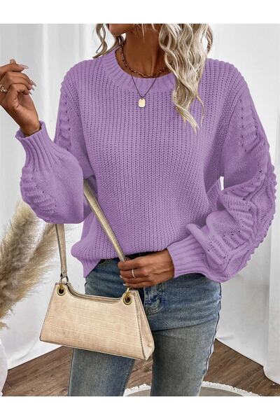 AQE FASHION Pulover tricotat Selanik, cu mâneci, cu decolteu, liliac