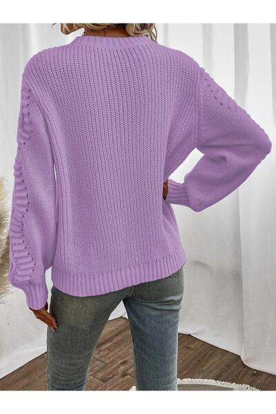 AQE FASHION Pulover tricotat Selanik, cu mâneci, cu decolteu, liliac