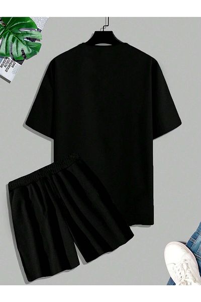 YUVEST Blackrock Unisex Oversize Paris Printed Black Crew Neck T-shirt Shorts
