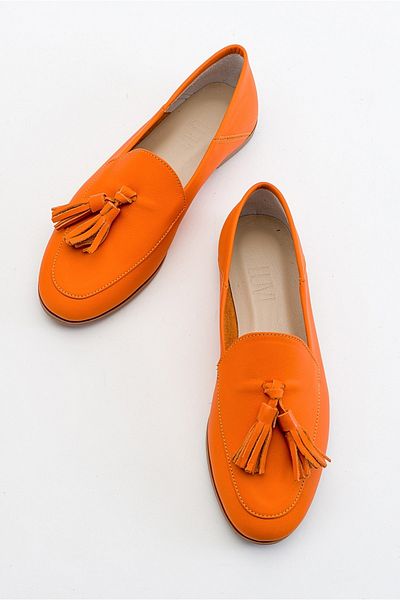 LuviShoes Dámské mokasínové boty F04 Orange Skin z pravé kůže se střapcem