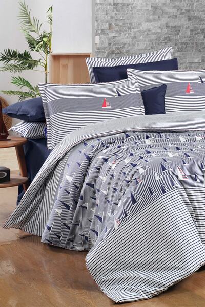 Sarev Σετ Παπλωματοθήκη Dobby Leros Blue Double 100% Cotton