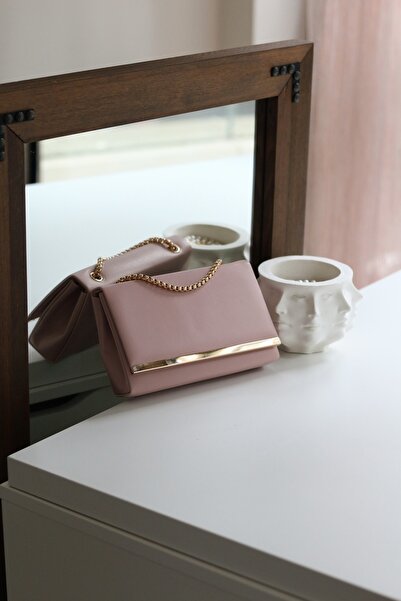 Moom Bag Geantă de umăr cu lanț detaliat cu dungi pudrate pentru femei