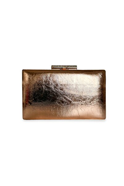 Biçanta Geanta de seara din piele lacuita de culoare auriu roz Geanta de sear...