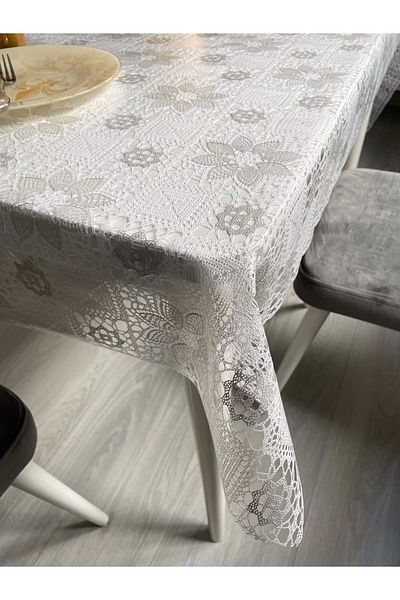 LİMAY 1. Class Japanese Tablecloth - Lace Embroidered - Transparent - Non Perforated - Non-Slip