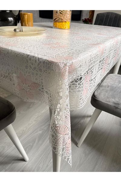 LİMAY Față de masă japoneză 1.Class - Aspect de broderie din dantelă - Transparentă - Anti-găuri - Anti-alunecare