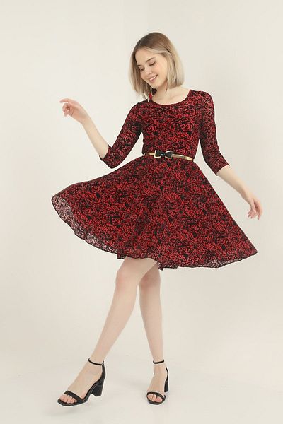 VERA LİFE Rochie din dantela din catifea cu centura