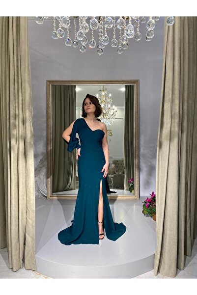 Abiye's Yırtmaçlı Tek Kol Krep Elbise