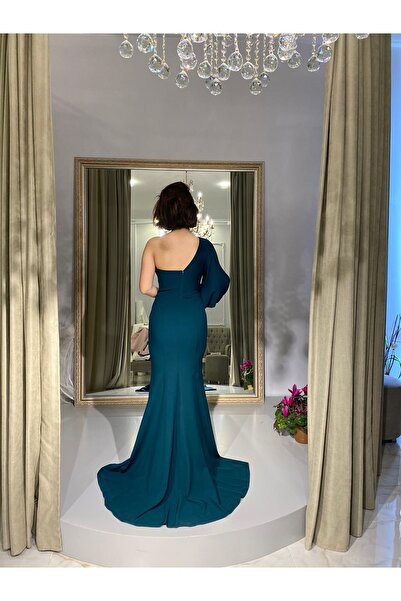 Abiye's Yırtmaçlı Tek Kol Krep Elbise