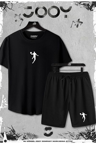 Jooy Company Μαύρο μπλουζάκι 2 τεμαχίων Basketball Player Slim Fit - Σετ μαύρο σορτς