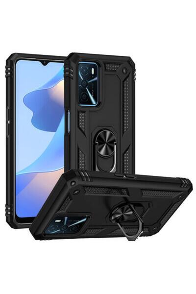 Rivor Oppo A16 Uyumlu Kılıf Military Armour Yüzüklü Standlı Koruyucu Kapak