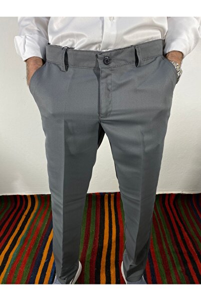 LCETTY P12 Ανδρικό παντελόνι από λινό ύφασμα σε ανοιχτό γκρι κλασικό κόψιμο