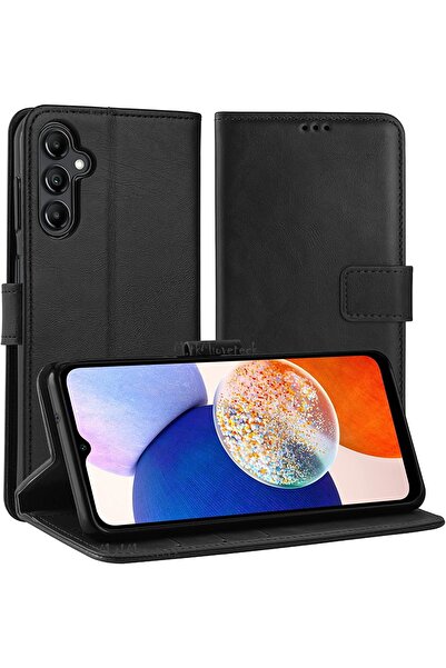 m.tk moveteck Samsung Galaxy A34 Uyumlu Kılıf Kamera Korumalı 360 Tam Kaplar Deri Dokulu Cüzdan Kapaklı Standlı