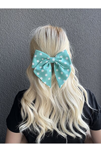 asyakuş Women's Mint Green White Polka Dot Bow Automatic Buckle