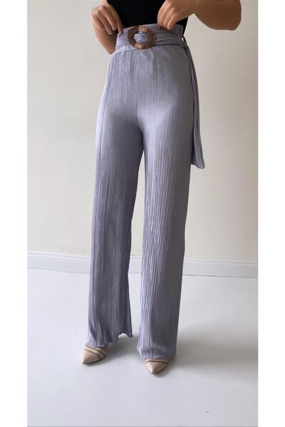SEDA FİDAN Stylish Pleated Belted Draped Trousers Gray