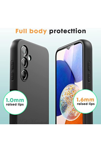 m.tk moveteck Samsung Galaxy A14 Uyumlu Kılıf Soft Yumuşak Silikon + 9h Ekran Koruyucu Set Kamera Korumalı Kapak