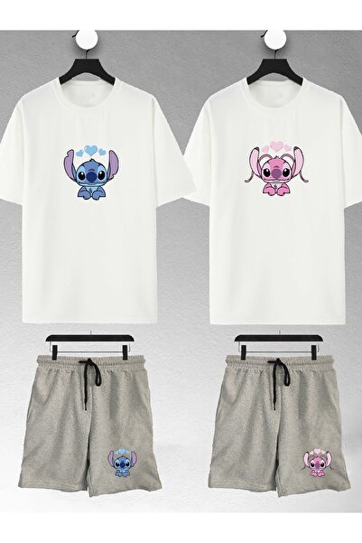 macklin Unisex Γυναικείες Ανδρικές ραφές Angel Printed Lover Couple Combination Design Oversize μπλουζάκι και σορτς