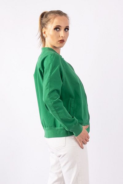 Bold & Young Palton de primăvară pentru femei, din bumbac verde, lycra, cu fermoar, cu buzunare