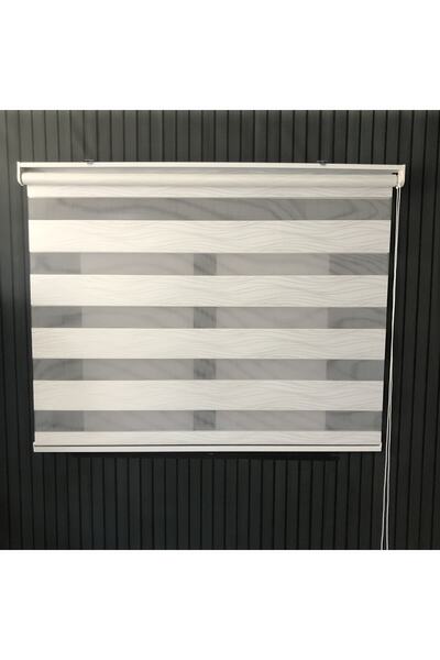 Lotus Meri Simli Beyaz Kalın Kumaş Pliseli Zebra Stor Perde-salon-mutfak- Oturma Odası-meriv1