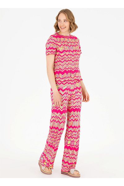 U.S. Polo Assn. Elastic Waist Loose Fit Pink Women's Trousers Edol