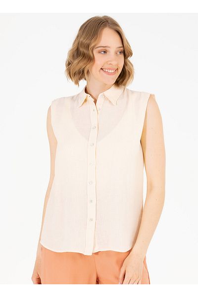U.S. Polo Assn. Cămașă Slim Fit Guler Solid Bej Cămașă Femei Ex-rasella