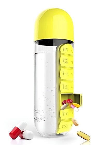 Hermoni Vitamin Ilaç Saklama Su Şişesi 600 Ml Sızdırmaz Kapak Bardak Suluk Dü...